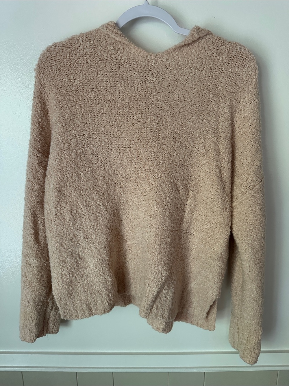 a new day Plush Hooded Pullover Sweater in Beige